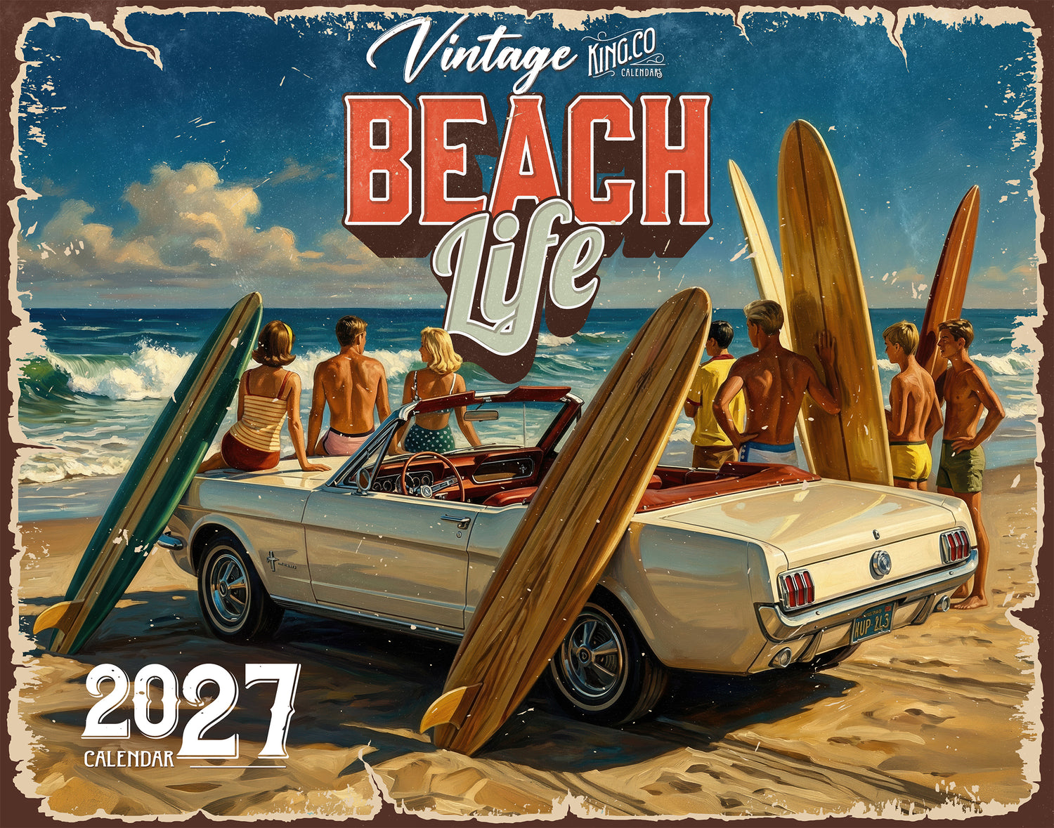 2027 Vintage Beach Life Wall Calendar – 16-Month Coastal Art