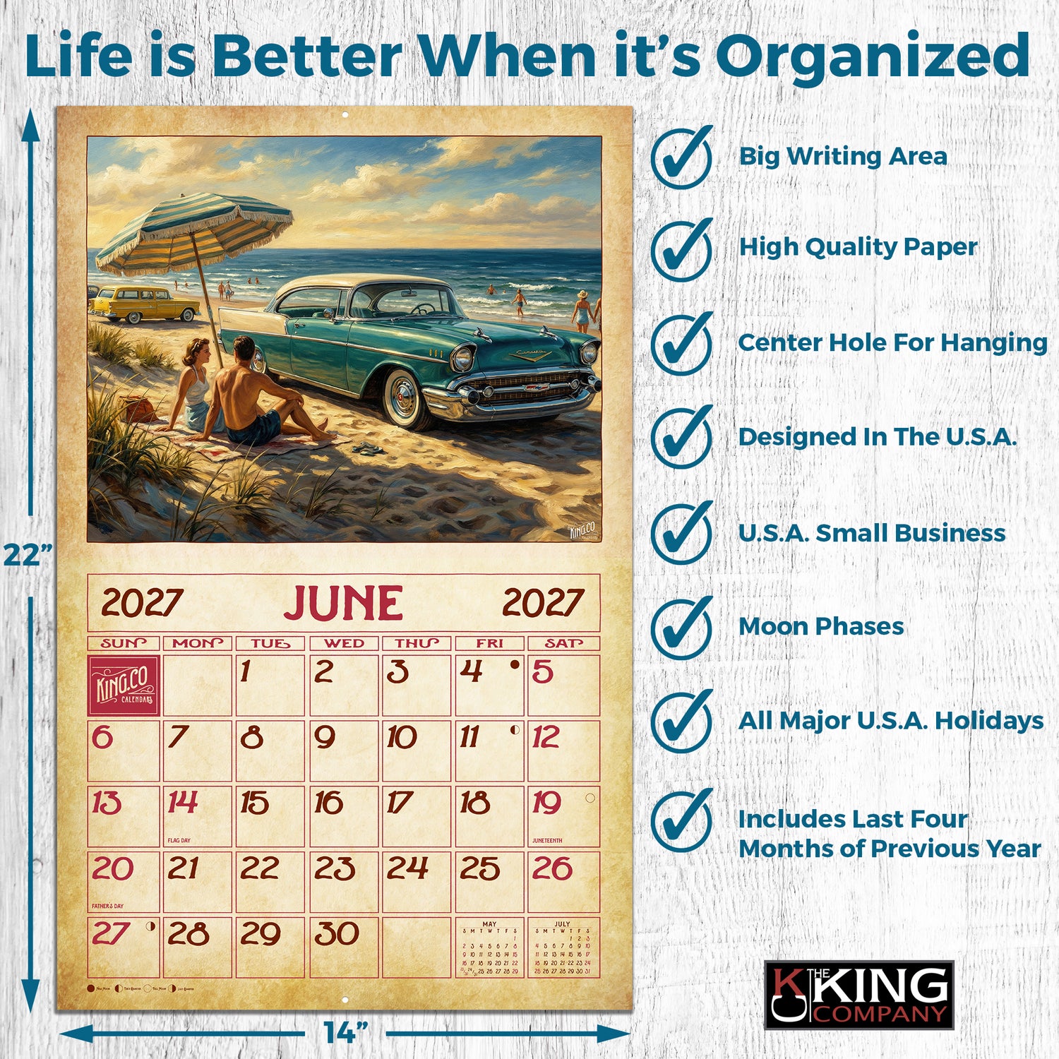 2027 Vintage Beach Life Wall Calendar – 16-Month Coastal Art