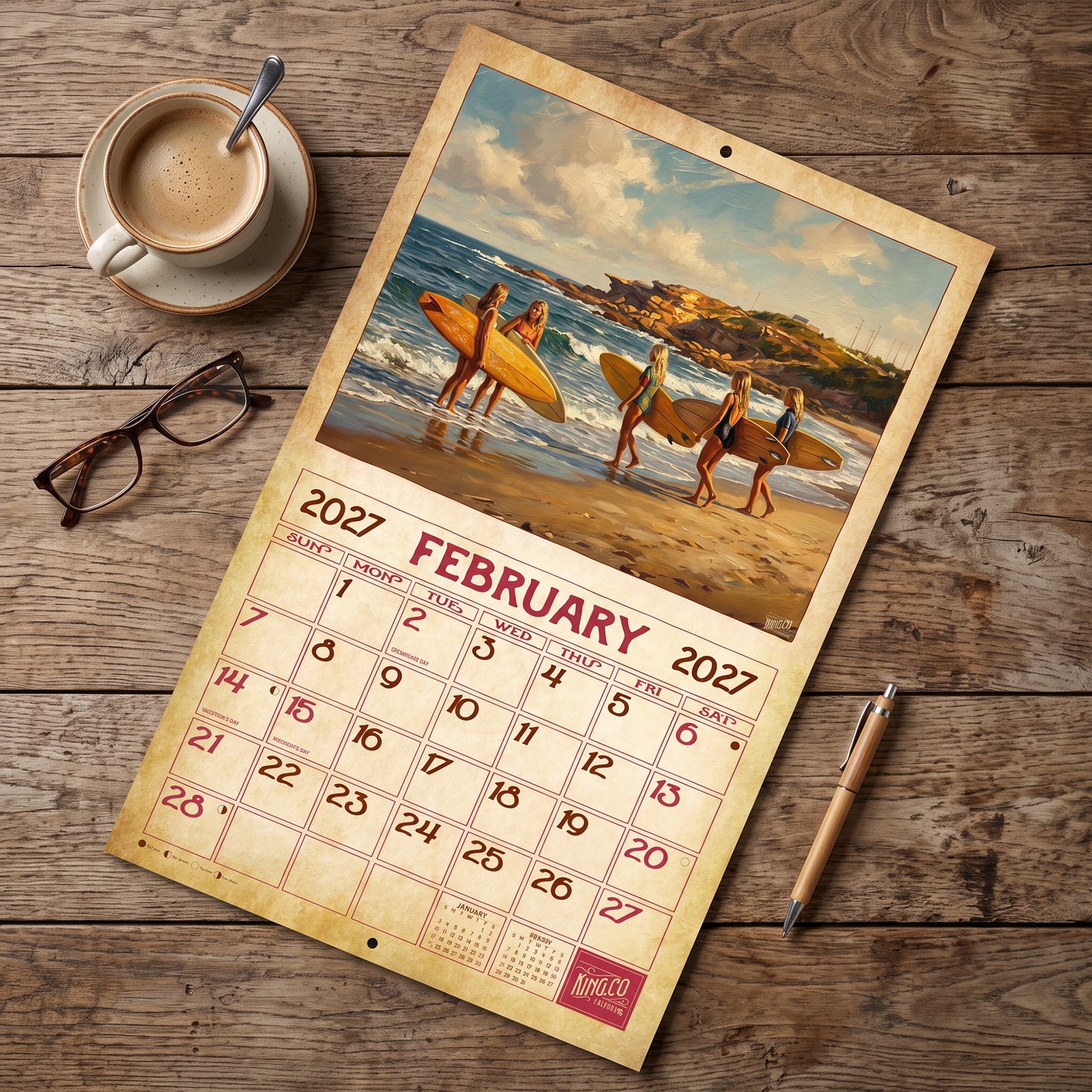 2027 Vintage Beach Life Wall Calendar – 16-Month Coastal Art