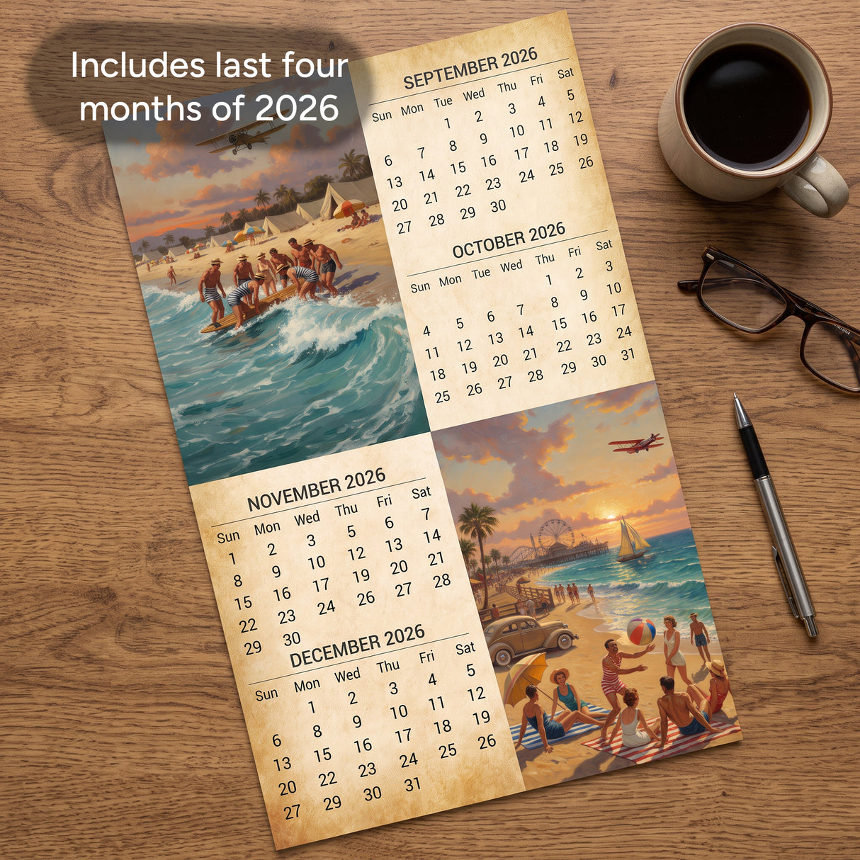 2027 Vintage Beach Life Wall Calendar – 16-Month Coastal Art