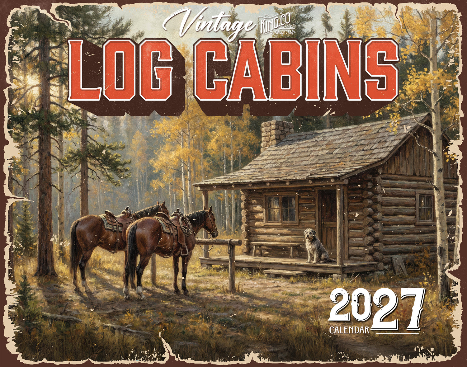 2027 Vintage Log Cabins Wall Calendar – 16-Month Artwork