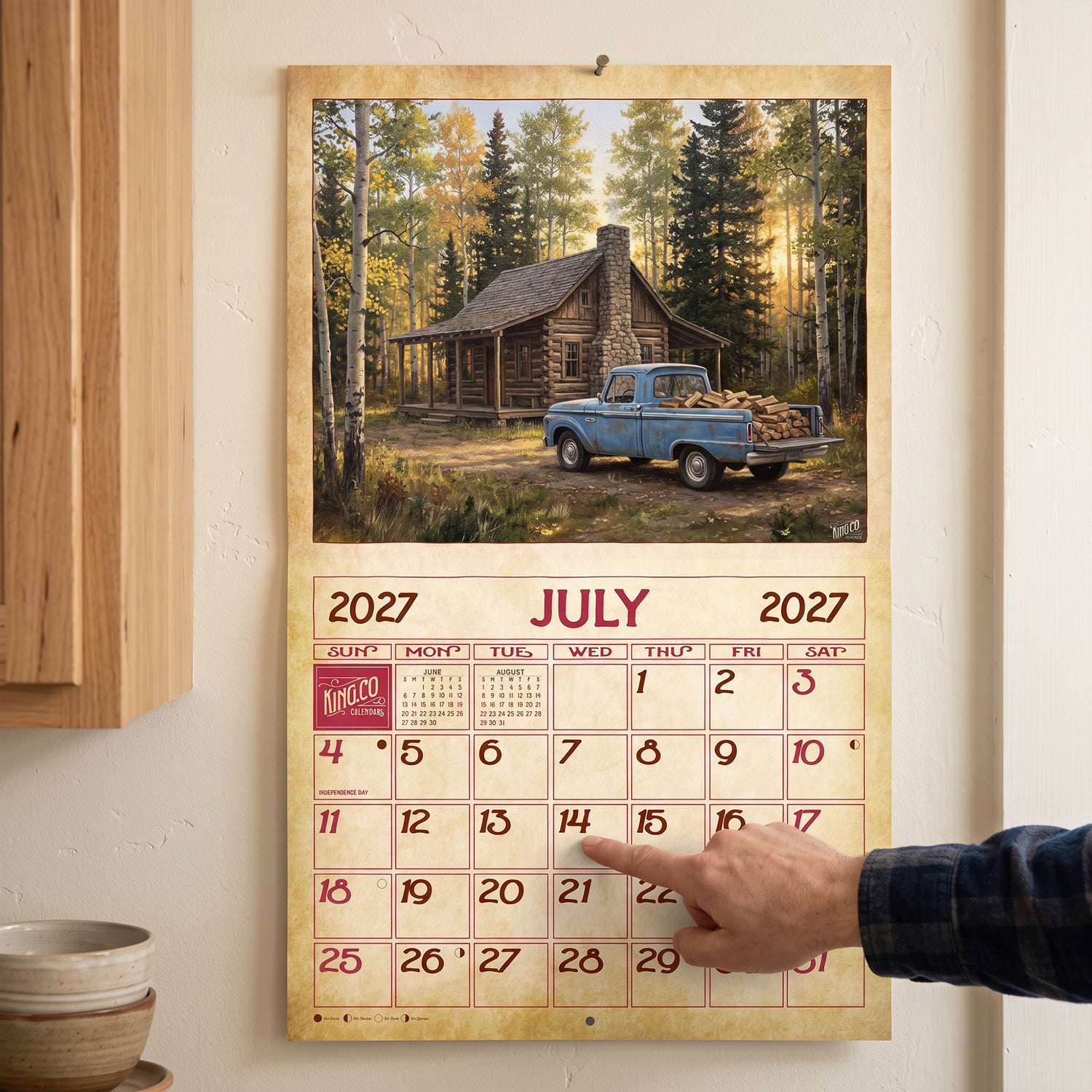 2027 Vintage Log Cabins Wall Calendar – 16-Month Artwork