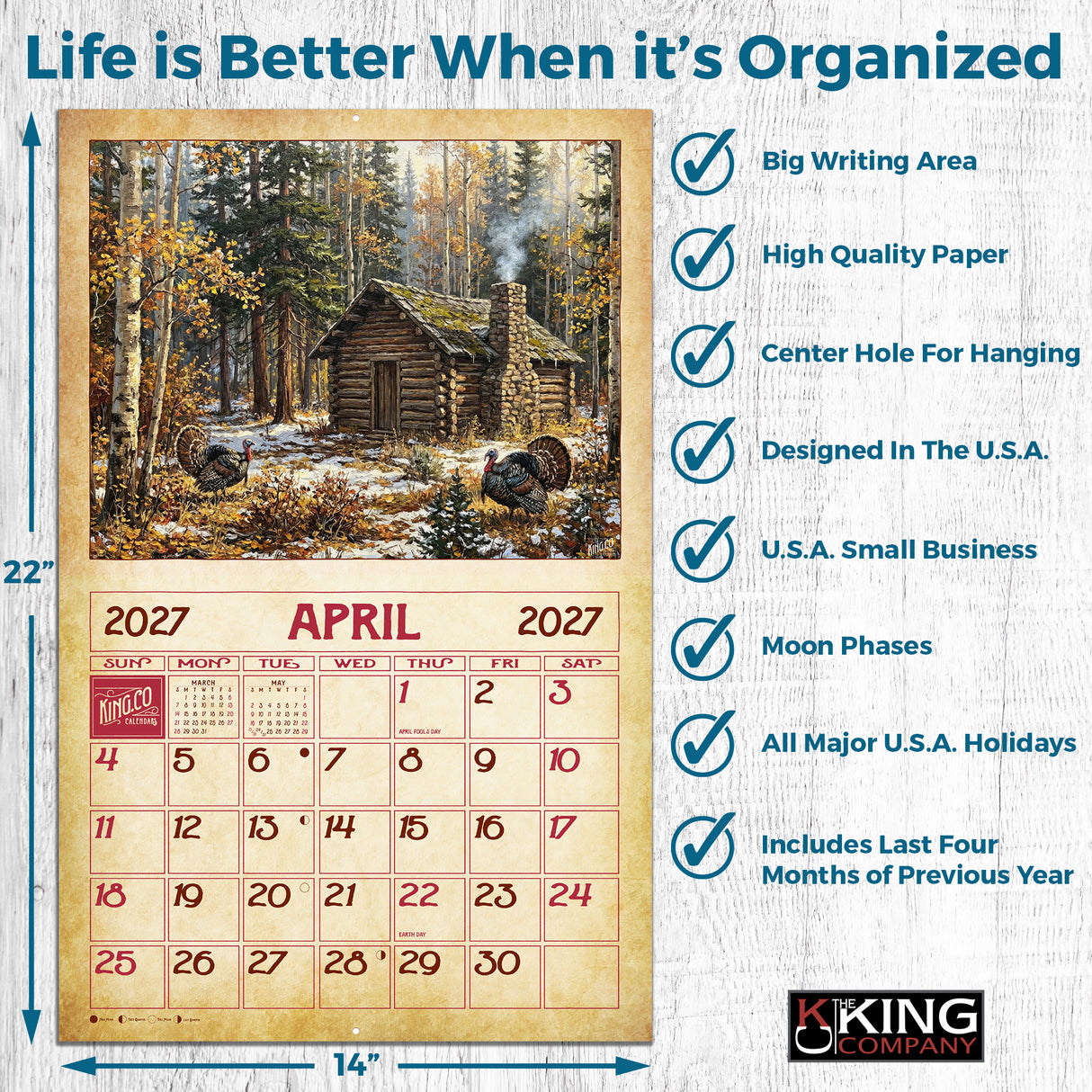 2027 Vintage Log Cabins Wall Calendar – 16-Month Artwork
