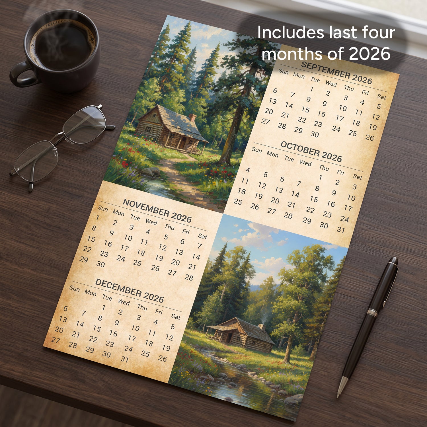 2027 Vintage Log Cabins Wall Calendar – 16-Month Artwork