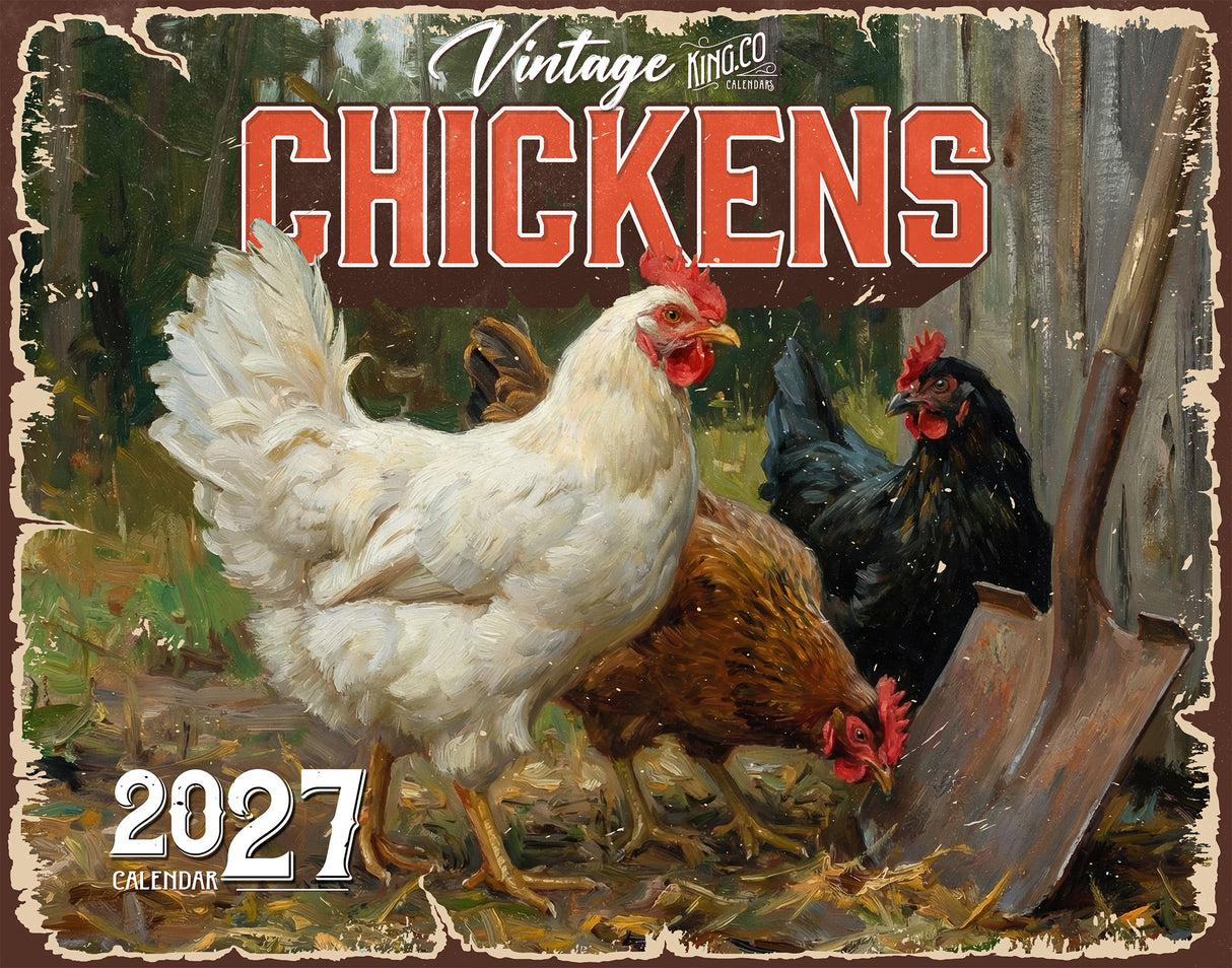 2027 Vintage Chickens Wall Calendar – 16-Month Farm Art