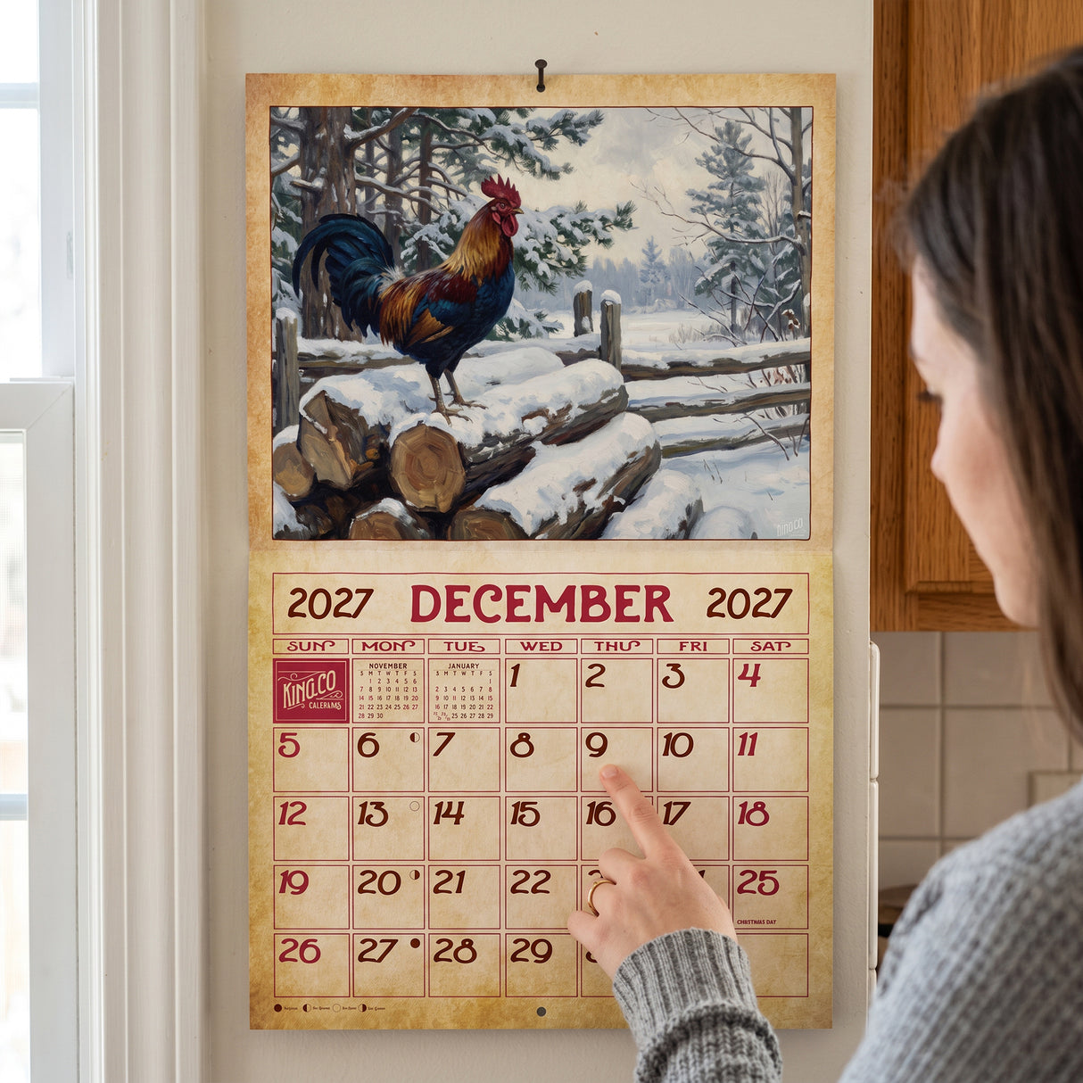 2027 Vintage Chickens Wall Calendar – 16-Month Farm Art