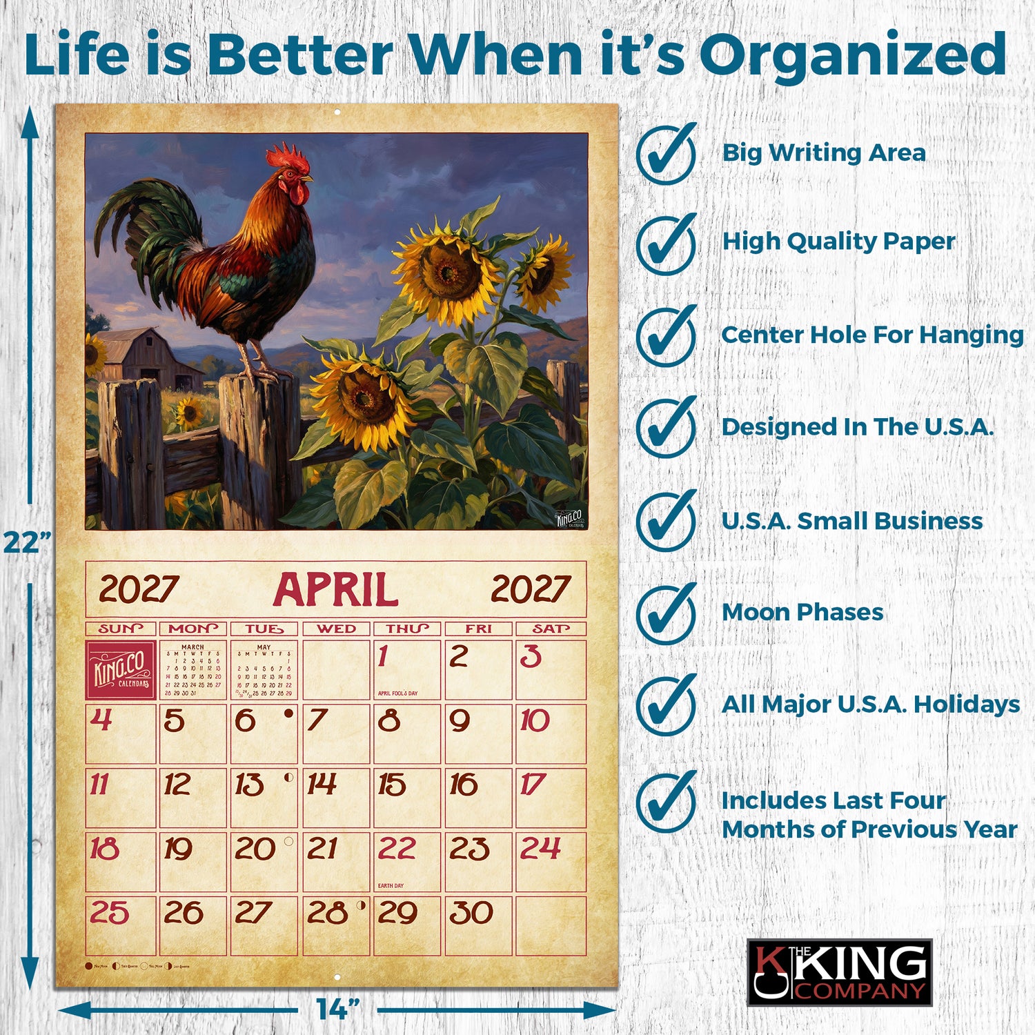 2027 Vintage Chickens Wall Calendar – 16-Month Farm Art