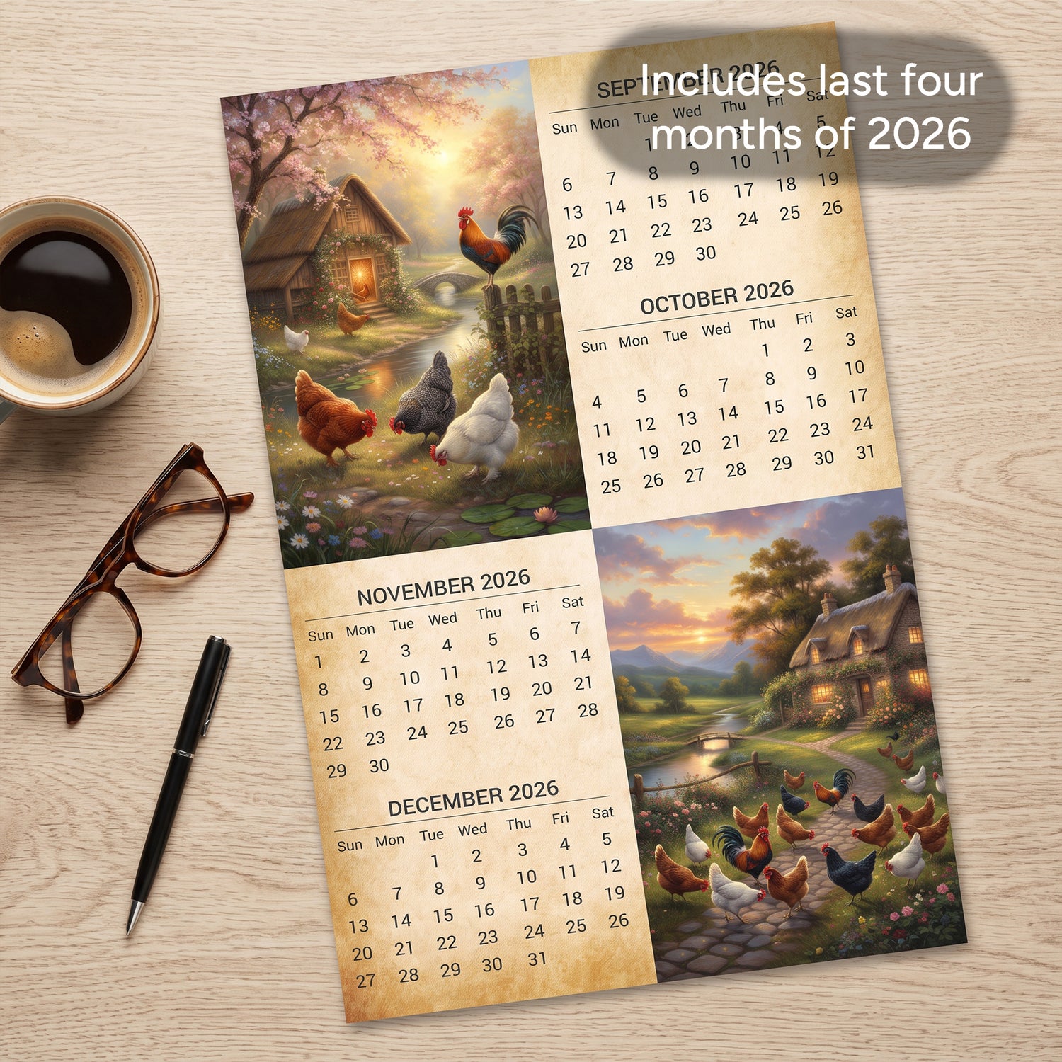 2027 Vintage Chickens Wall Calendar – 16-Month Farm Art