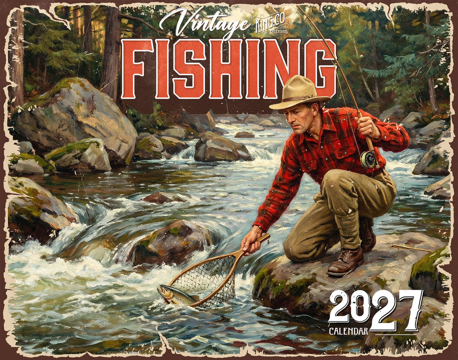 2027 Vintage Fishing Wall Calendar – 16-Month Angling Art