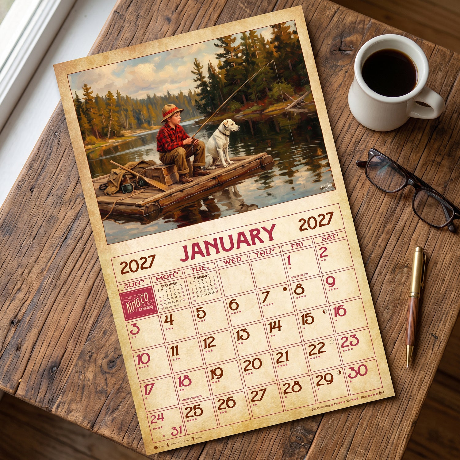2027 Vintage Fishing Wall Calendar – 16-Month Angling Art