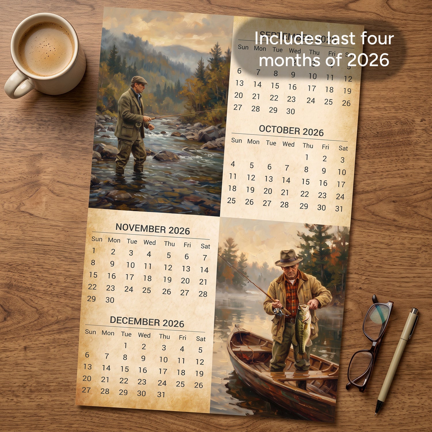 2027 Vintage Fishing Wall Calendar – 16-Month Angling Art