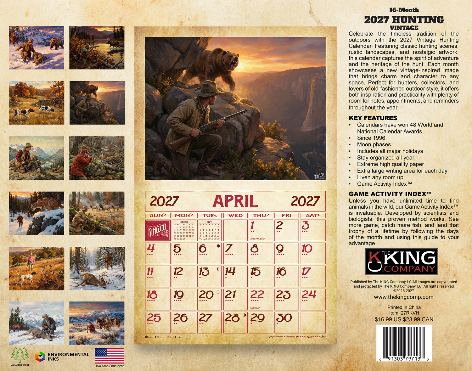 2027 Vintage Hunting Wall Calendar – 16-Month Sporting Art