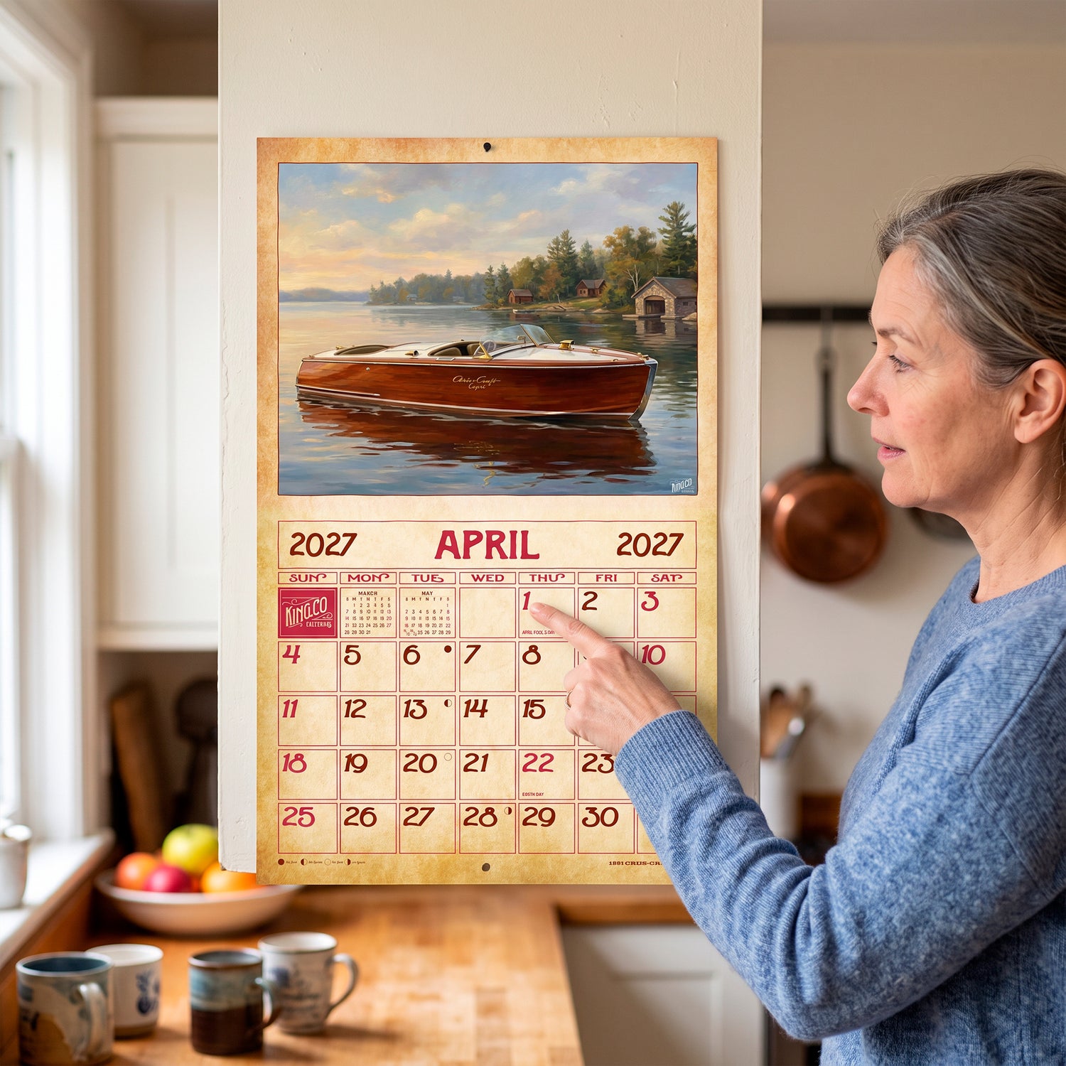 2027 Vintage Motorboats Wall Calendar – 16-Month Boating Art