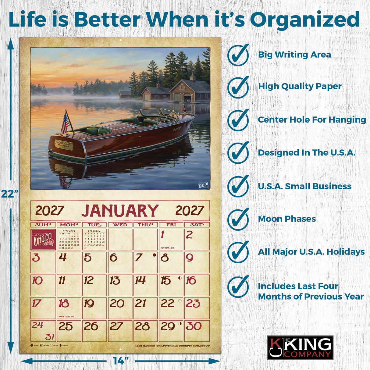 2027 Vintage Motorboats Wall Calendar – 16-Month Boating Art