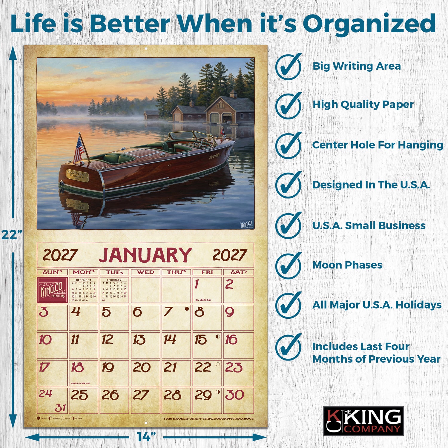 2027 Vintage Motorboats Wall Calendar – 16-Month Boating Art