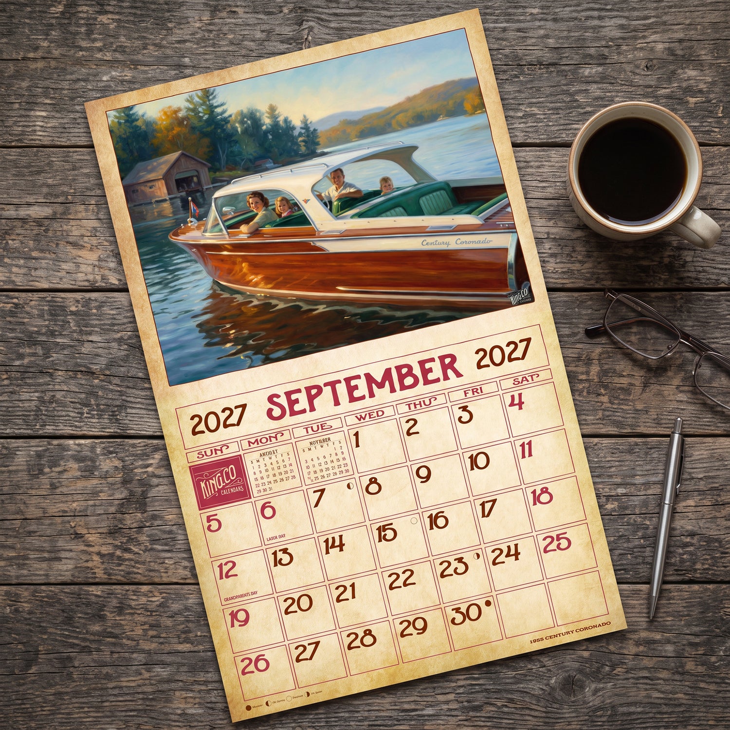 2027 Vintage Motorboats Wall Calendar – 16-Month Boating Art