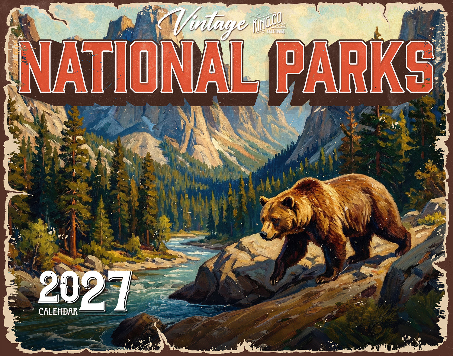 2027 Vintage National Parks Wall Calendar – 16-Month Travel Art