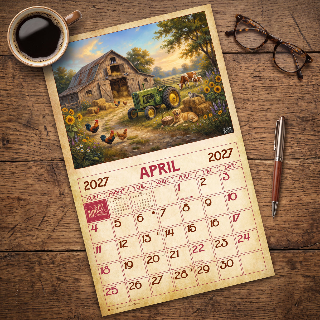 2027 Vintage Country Barns Wall Calendar – 16-Month Farm Art