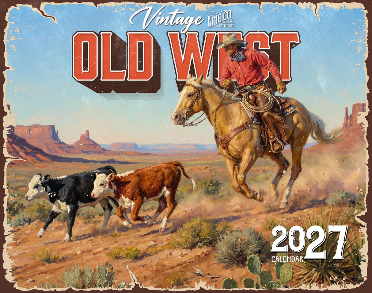 2027 Vintage Old West Wall Calendar – 16-Month Western Art