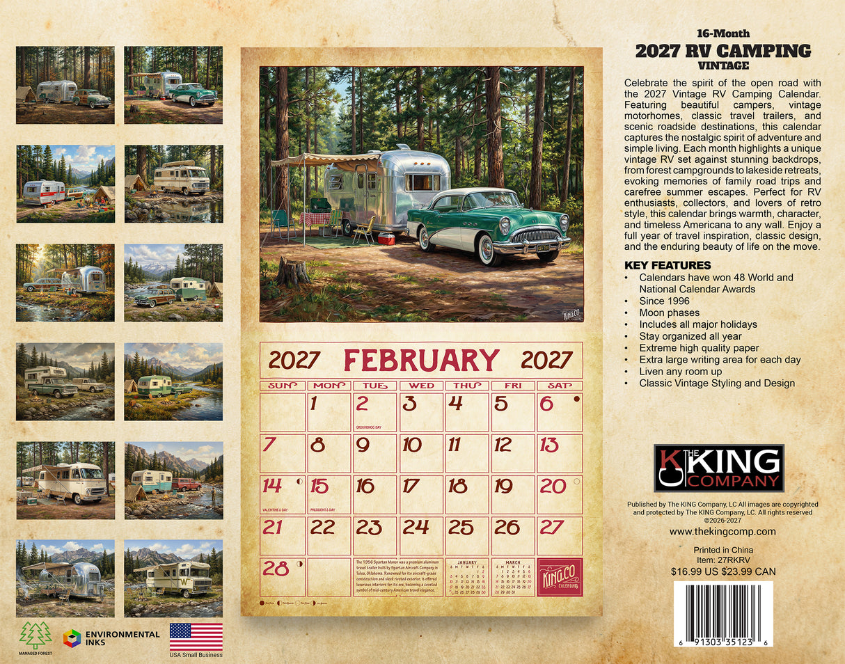 2027 Vintage RV Camping Wall Calendar – 16-Month Retro Art