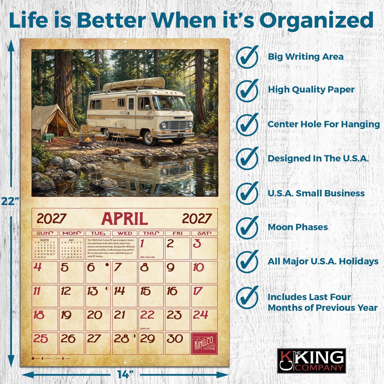 2027 Vintage RV Camping Wall Calendar – 16-Month Retro Art