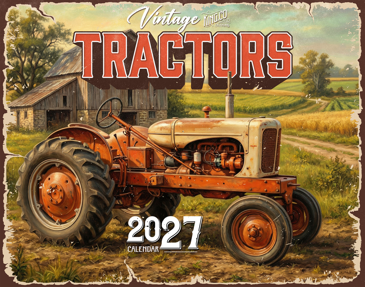 2027 Vintage Tractors Wall Calendar – 16-Month Farm Tractor Art