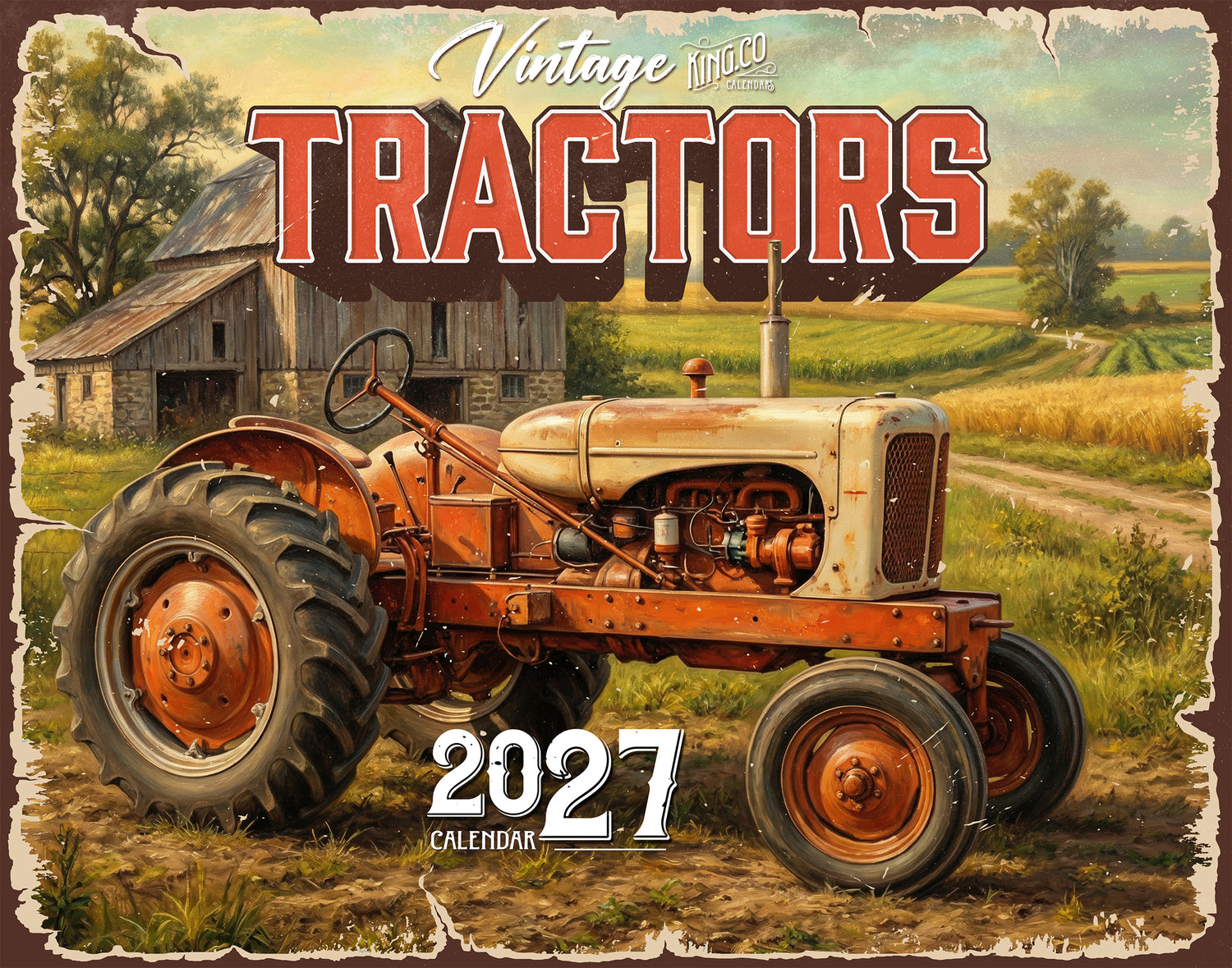 2027 Vintage Tractors Wall Calendar – 16-Month Farm Tractor Art