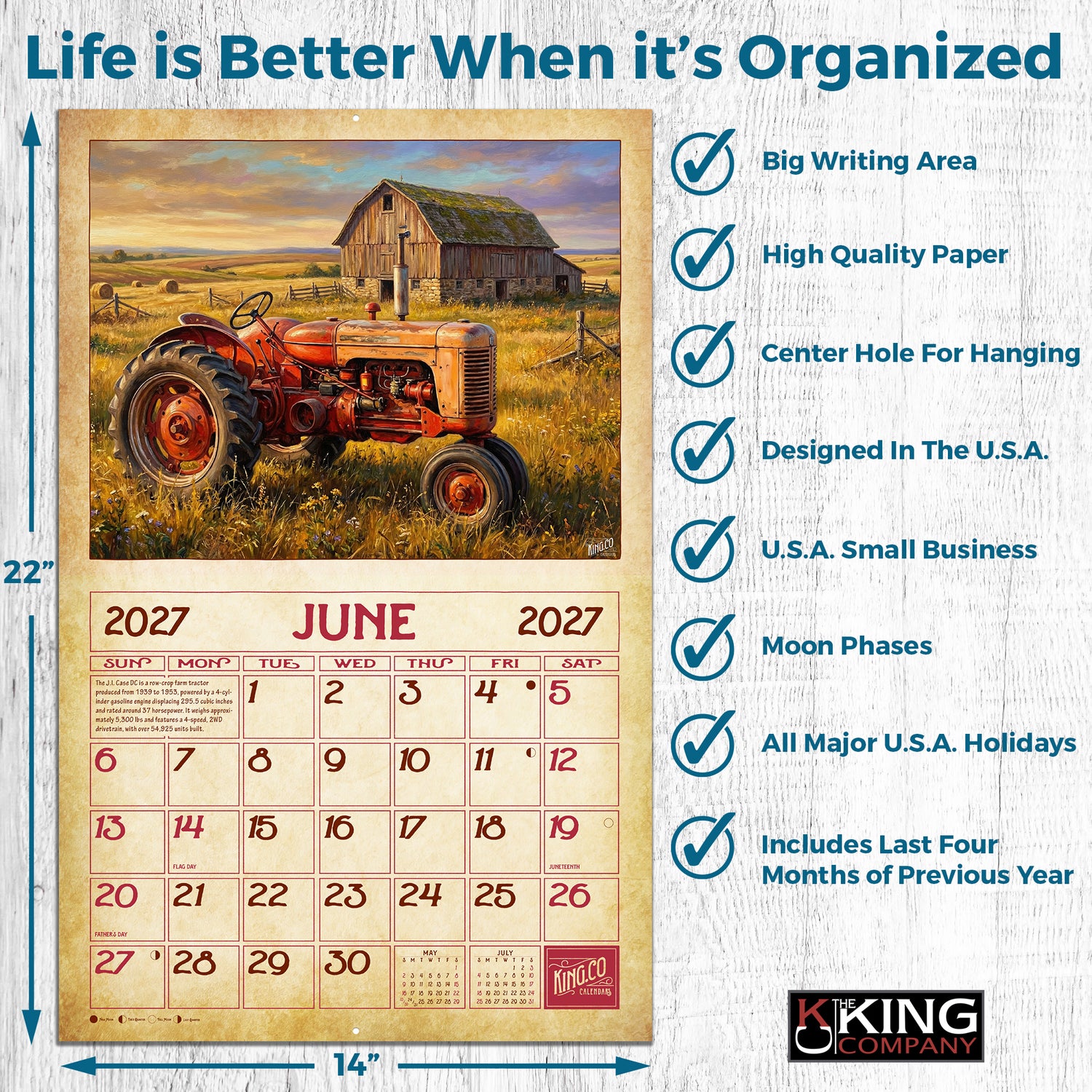 2027 Vintage Tractors Wall Calendar – 16-Month Farm Tractor Art