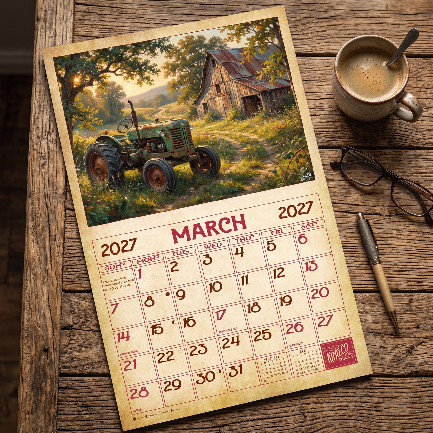2027 Vintage Tractors Wall Calendar – 16-Month Farm Tractor Art