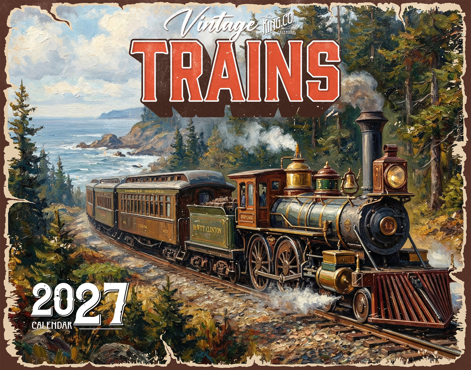 2027 Vintage Trains Wall Calendar – 16-Month Railroad Art