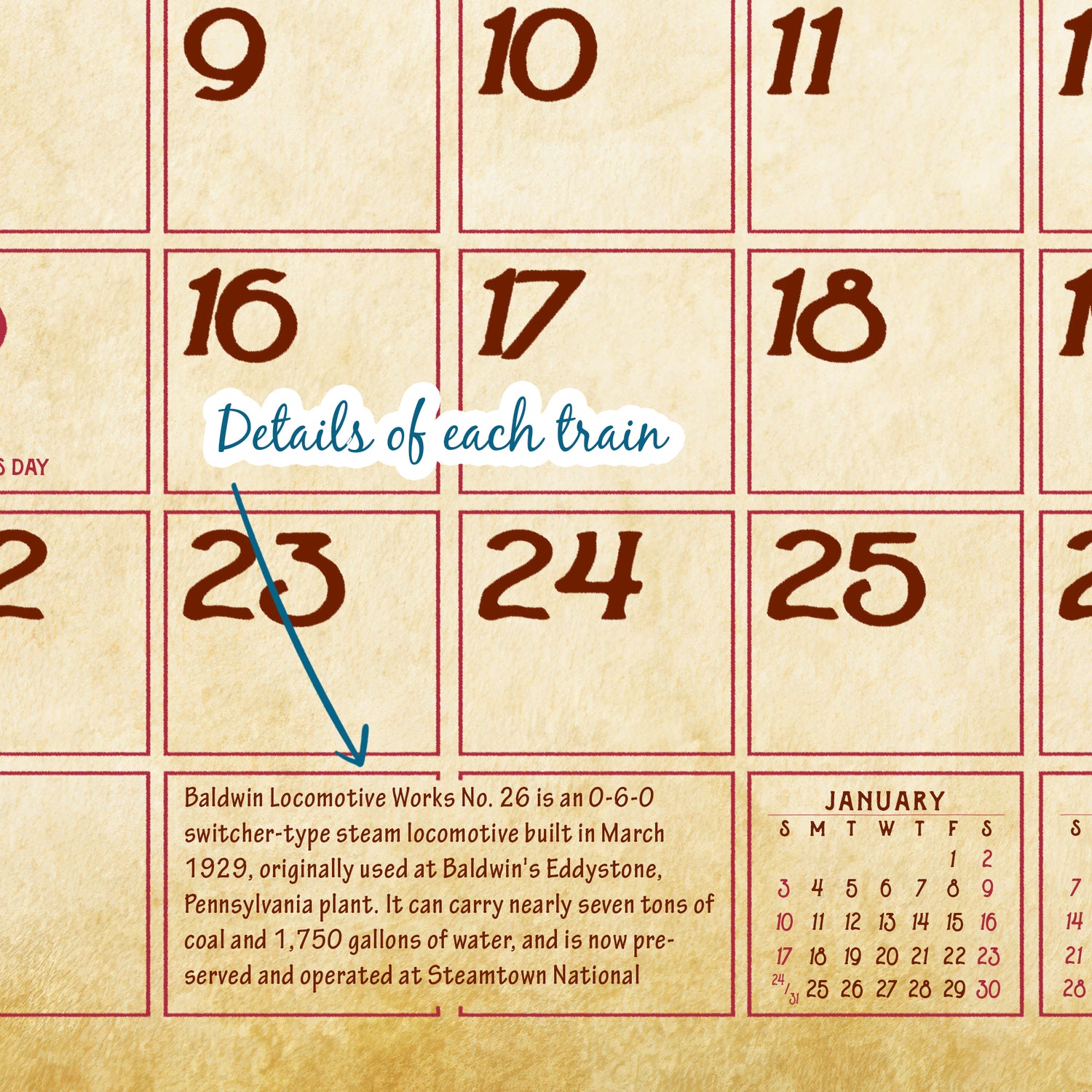 2027 Vintage Trains Wall Calendar – 16-Month Railroad Art