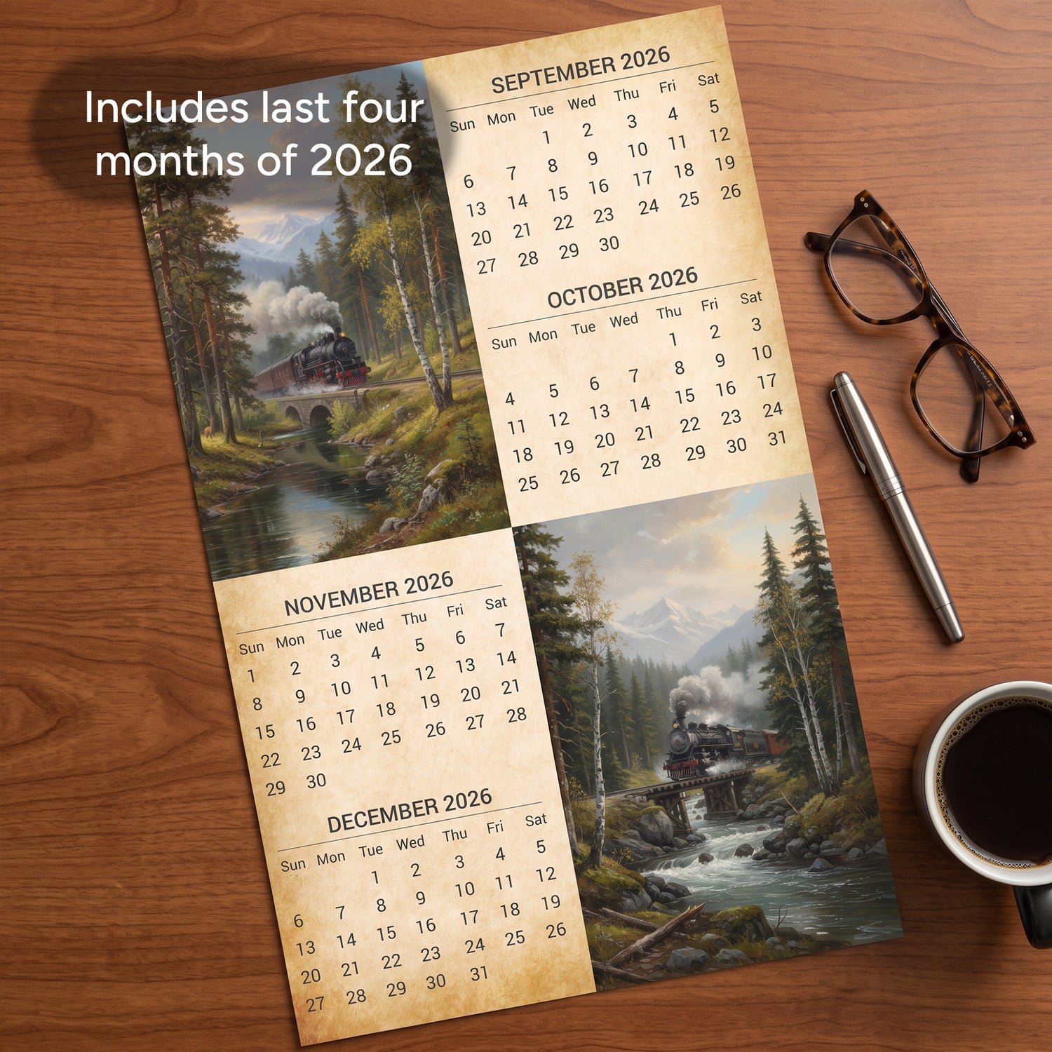 2027 Vintage Trains Wall Calendar – 16-Month Railroad Art