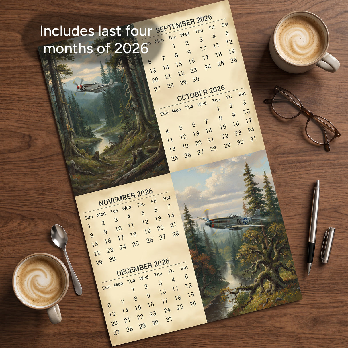 2027 Warbirds Classic Warplanes Illustrated Wall Calendar – 16-Month
