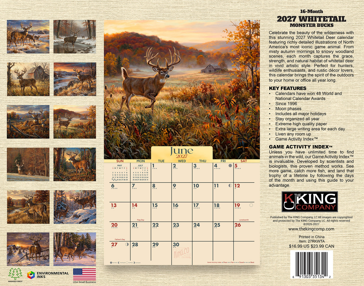 2027 Whitetail Country Wall Calendar – 16-Month Wildlife Art