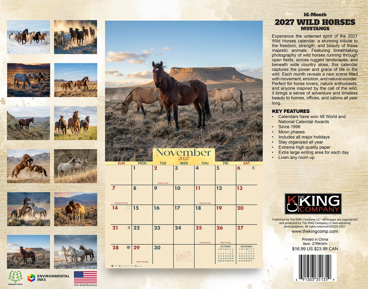 2027 Wild Horses Wall Calendar – 16-Month Mustang Photography