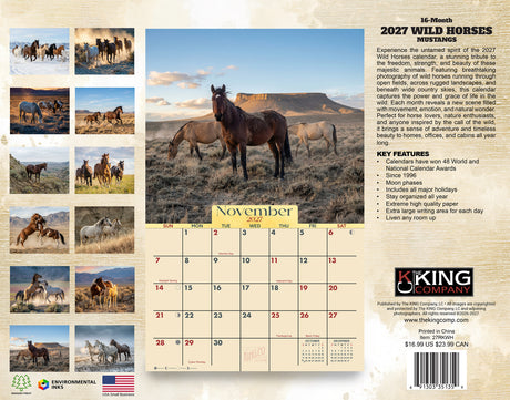 2027 Wild Horses Wall Calendar – 16-Month Mustang Photography