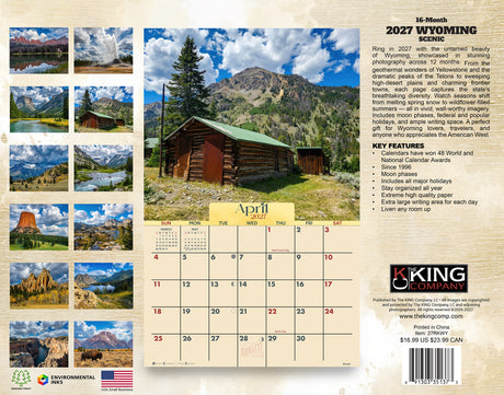 2027 Wyoming Scenic Wall Calendar
