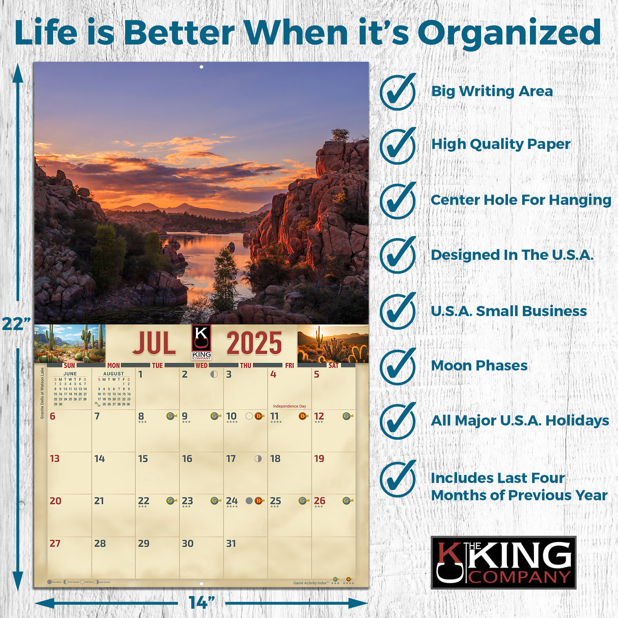 2025 Arizona Scenic Wall Calendar | Big Size 14"x22"